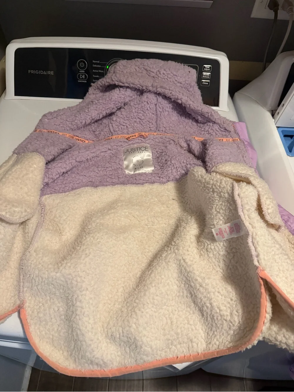 Justice Cream Sherpa Zip Hoodie with Lavender Hood & Peach Accents